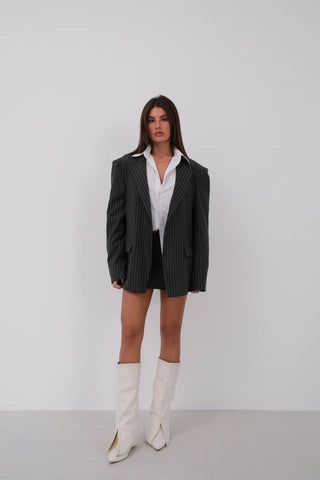 Çizgili Oversize Blazer Gri Ceket